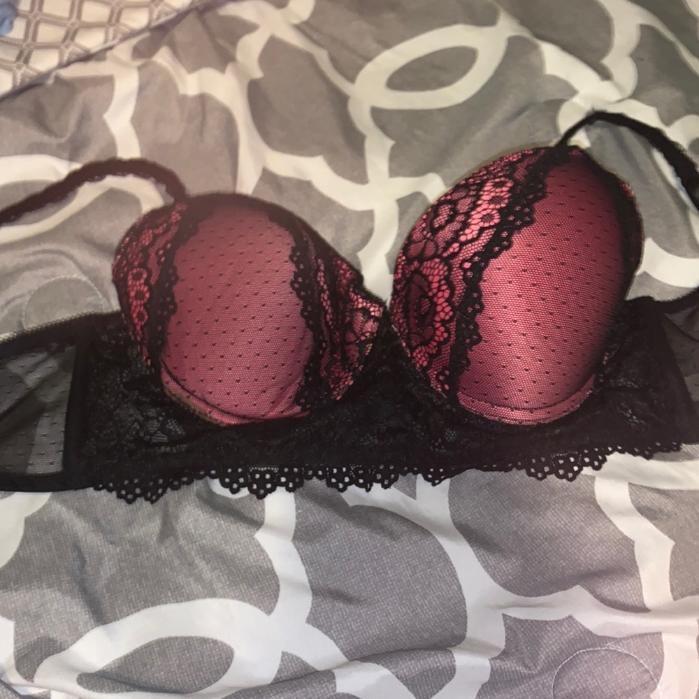 Black and pink lace bra